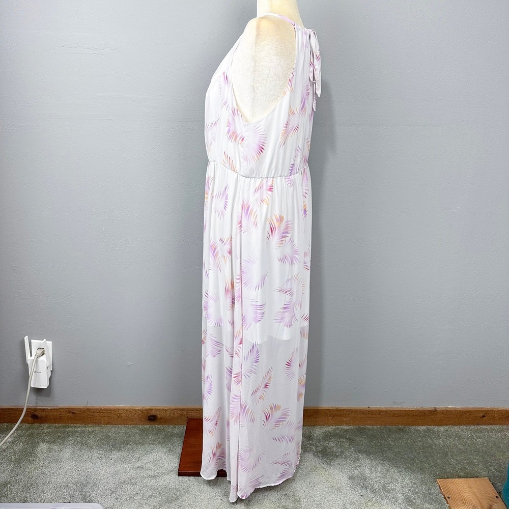 Torrid White Maxi Dress Womens Plus Size 3X Tropical Palm Print Sleeveless Flowy - Picture 5 of 11